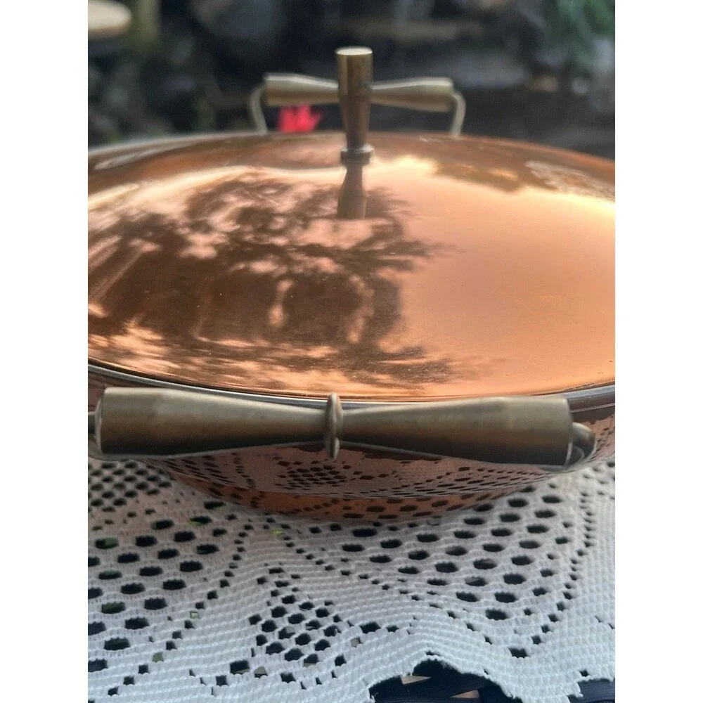 Vintage European￼Hammere Copper Covered Serving Dish With